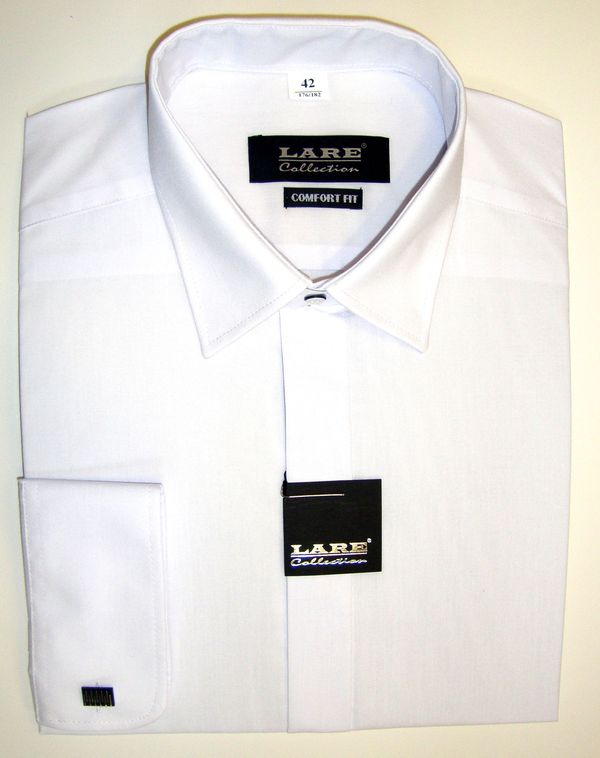 Pánské košile NADMĚR - DLOUHÝ rukáv-BARVA BÍLÁ - A34 - KRYTÁ LÉGA - DVOJÍ ZAPÍNÁNÍ