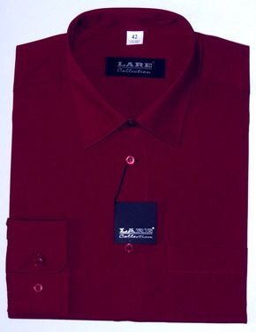 Jednobarevné košile - DLOUHÝ rukáv - COMFORT FIT-BARVA  22 - VÍNOVÁ