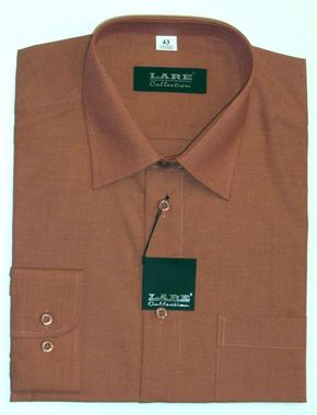 Jednobarevné košile - DLOUHÝ rukáv - COMFORT FIT-BARVA A11  - SVĚTLE CIHLOVÁ