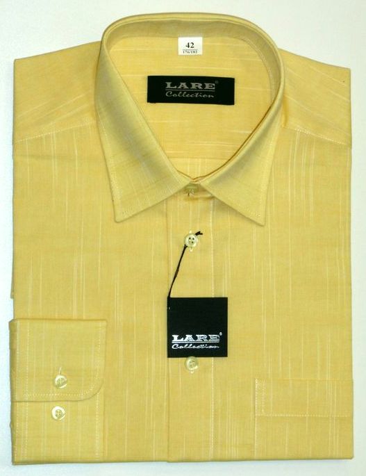 Jednobarevné pánské košile  BAVLNĚNÉ s DLOUHÝM rukávem-STREET S12 - ŽLUTÁ