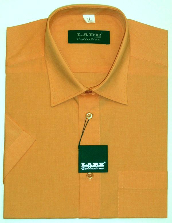 Jednobarevné košile - KRÁTKÝ rukáv - COMFORT FIT-BARVA 68 - SVĚTLE ORANŽOVÁ
