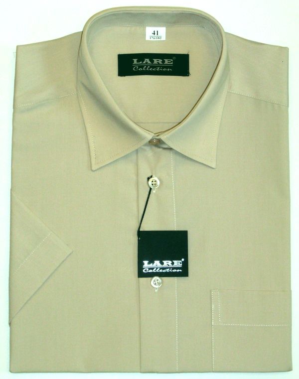 Jednobarevné košile - KRÁTKÝ rukáv - COMFORT FIT-BARVA 118 - SVĚTLE BÉŽOVÁ