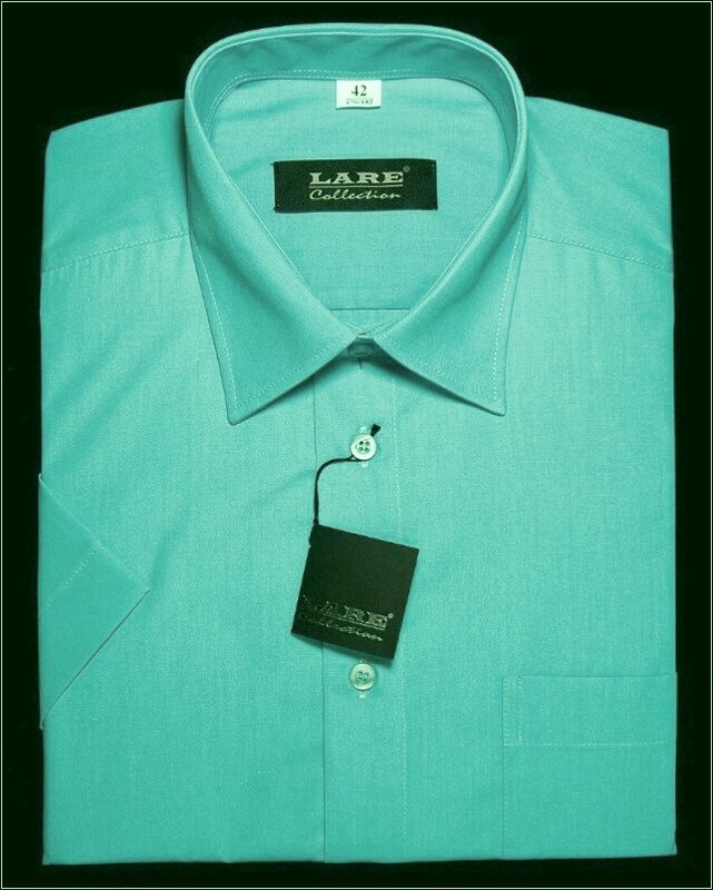 Jednobarevné košile - KRÁTKÝ rukáv - COMFORT FIT-BARVA 115 - TYRKYSOVÁ