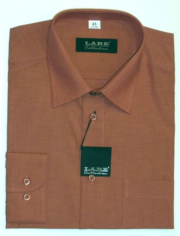 Jednobarevné košile - DLOUHÝ rukáv - COMFORT FIT BARVA A11  - SVĚTLE CIHLOVÁ