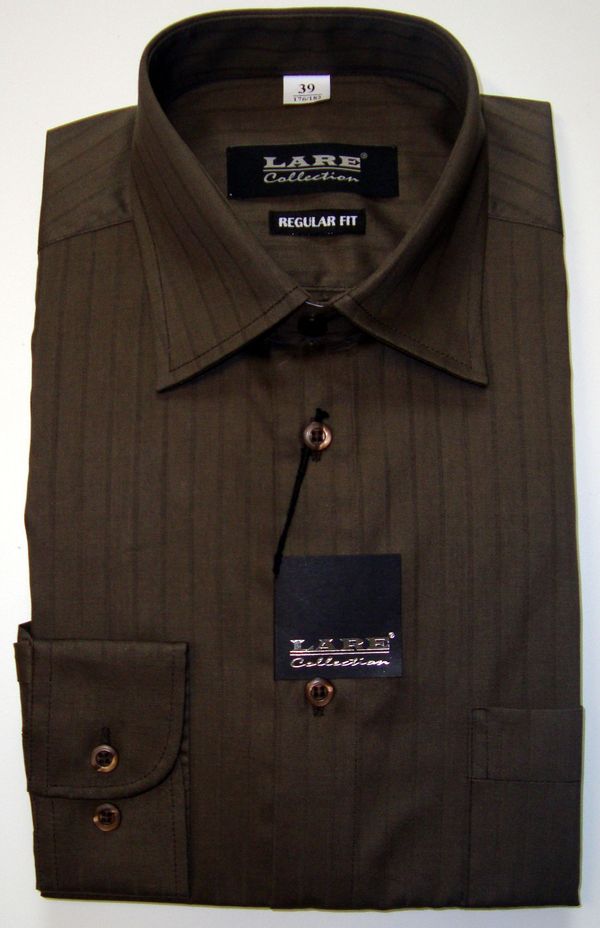 Vzorované pánské košile s DLOUHÝM rukávem - REGULAR FIT a SLIM FIT-THOMAS T7 - HNĚDÁ