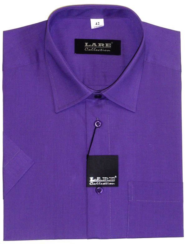 Jednobarevné košile - KRÁTKÝ rukáv - COMFORT FIT BARVA 145 - STŘEDNĚ FIALOVÁ