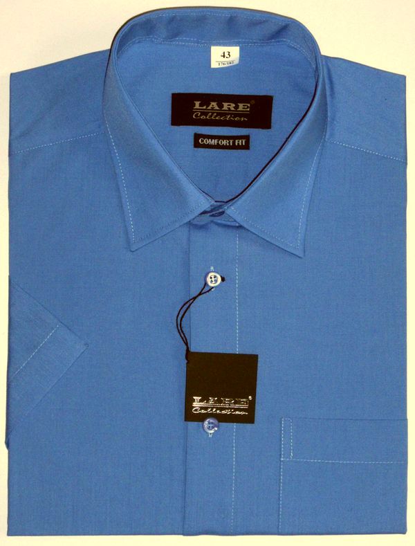 Jednobarevné košile - KRÁTKÝ rukáv - COMFORT FIT BARVA 85 - MODRÁ