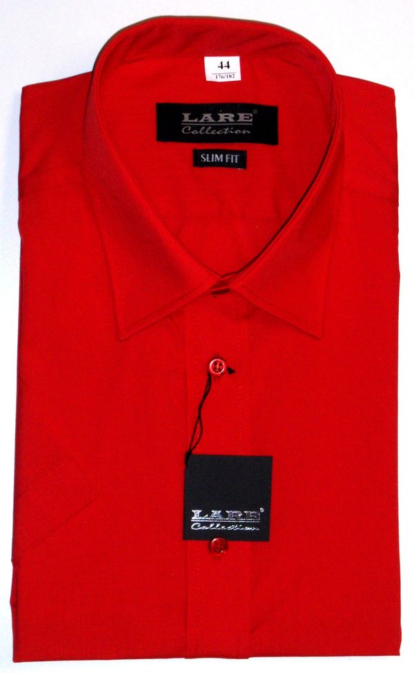 Jednobarevné košile - KRÁTKÝ rukáv - SLIM FIT a REGULAR FIT BARVA 140 - ČERVENÁ