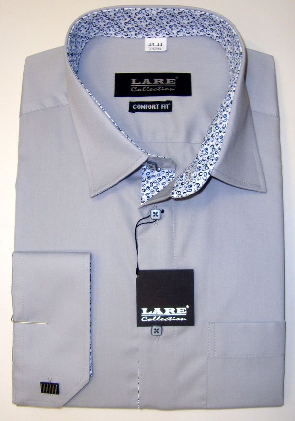 Jednobarevné košile - DLOUHÝ rukáv - COMFORT FIT-THOMAS T201 - SVĚTLE ŠEDÁ